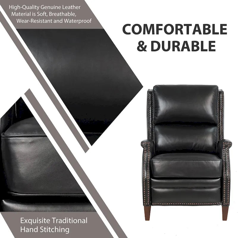 Fauteuil inclinable électrique Hekkin en cuir véritable avec appui-tête réglable et port USB - Siège de salon ultra-confortable