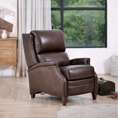 Fauteuil inclinable électrique Hekkin en cuir véritable avec appui-tête réglable et port USB - Siège de salon ultra-confortable