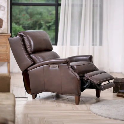 Fauteuil inclinable électrique Hekkin en cuir véritable avec appui-tête réglable et port USB - Siège de salon ultra-confortable
