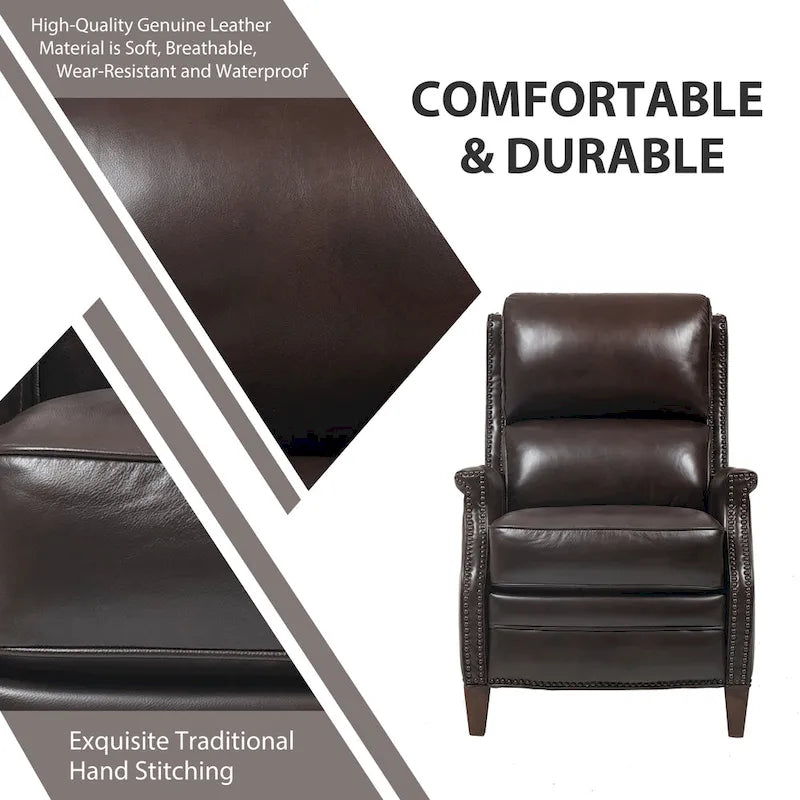 Fauteuil inclinable électrique Hekkin en cuir véritable avec appui-tête réglable et port USB - Siège de salon ultra-confortable