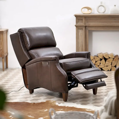 Fauteuil inclinable électrique Hekkin en cuir véritable avec appui-tête réglable et port USB - Siège de salon ultra-confortable