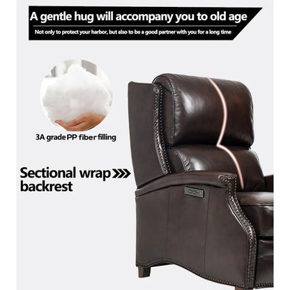 Fauteuil inclinable électrique Hekkin en cuir véritable avec appui-tête réglable et port USB - Siège de salon ultra-confortable