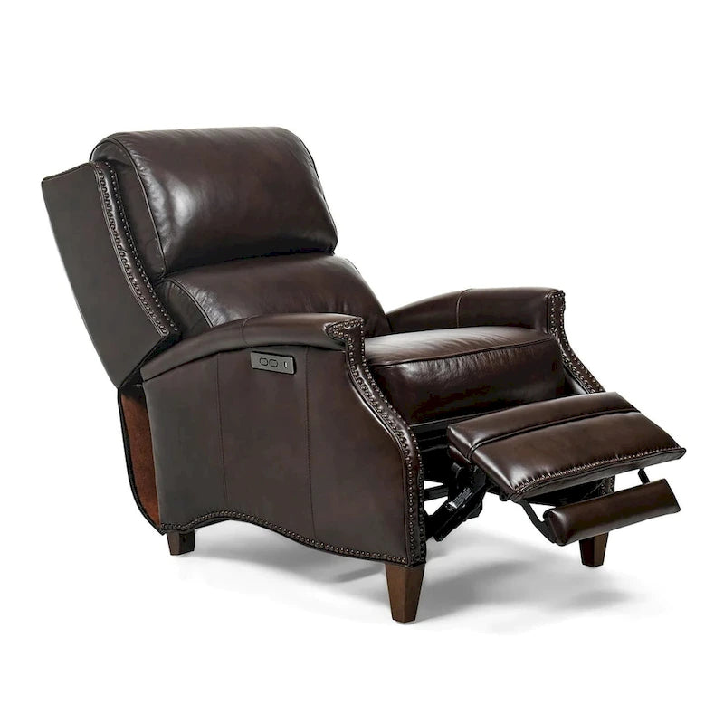 Fauteuil inclinable électrique Hekkin en cuir véritable avec appui-tête réglable et port USB - Siège de salon ultra-confortable