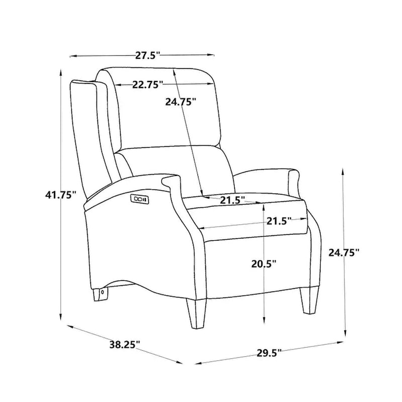 Fauteuil inclinable électrique Hekkin en cuir véritable avec appui-tête réglable et port USB - Siège de salon ultra-confortable