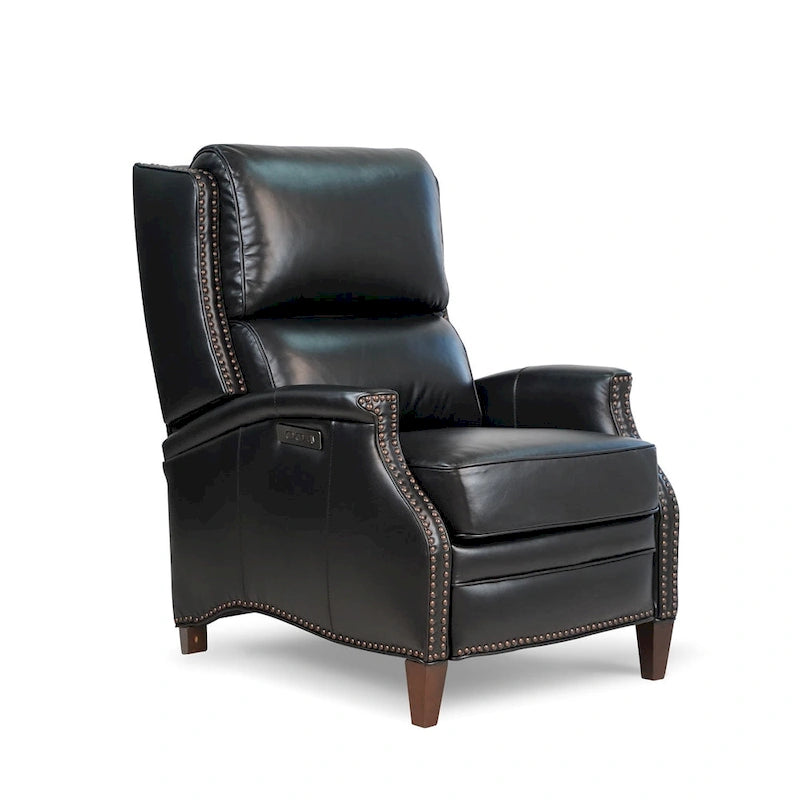 Fauteuil inclinable électrique Hekkin en cuir véritable avec appui-tête réglable et port USB - Siège de salon ultra-confortable