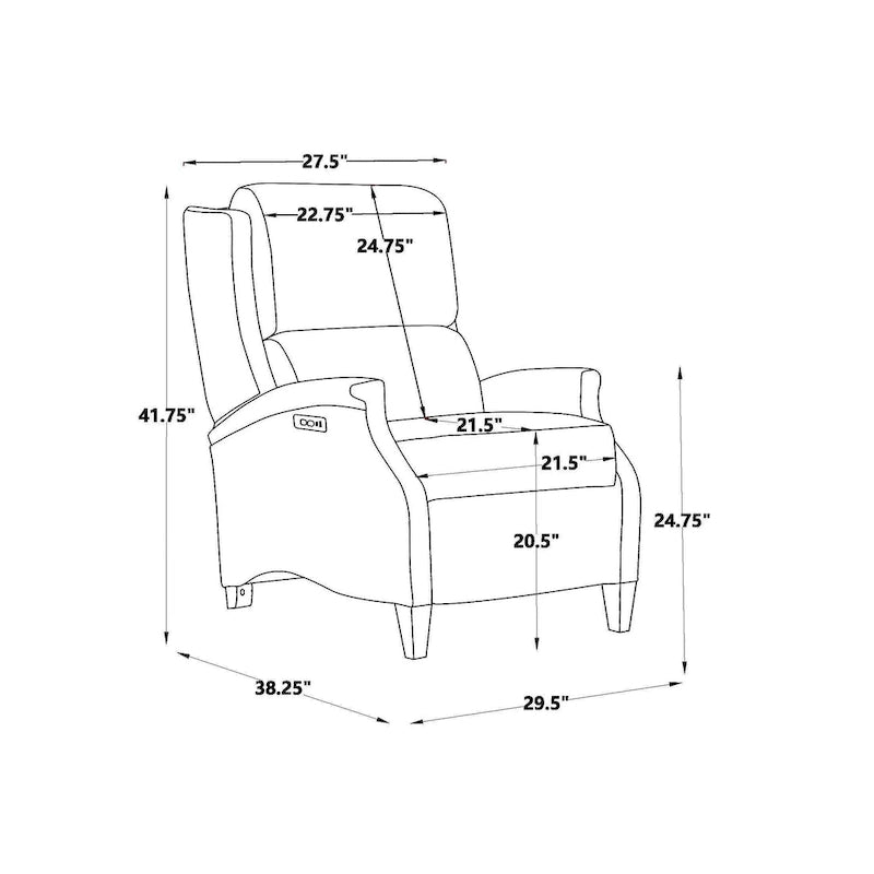 Fauteuil inclinable électrique Hekkin en cuir véritable avec appui-tête réglable et port USB - Siège de salon ultra-confortable