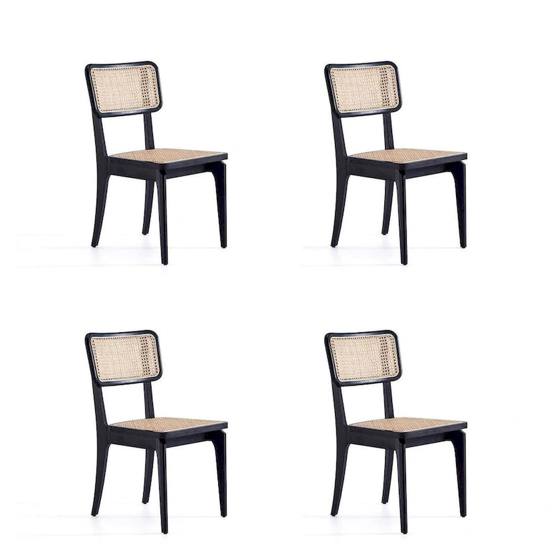 Chaise de salle à manger Manhattan Comfort Giverny en rotin noir et naturel - Lot de 2