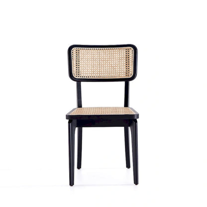 Chaise de salle à manger Manhattan Comfort Giverny en rotin noir et naturel - Lot de 2