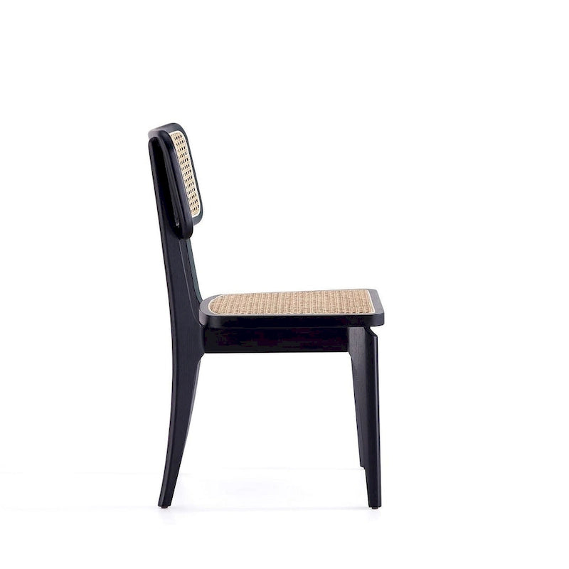 Chaise de salle à manger Manhattan Comfort Giverny en rotin noir et naturel - Lot de 2