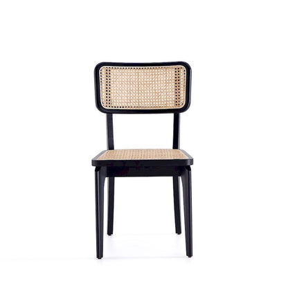 Chaise de salle à manger Manhattan Comfort Giverny en rotin noir et naturel - Lot de 2