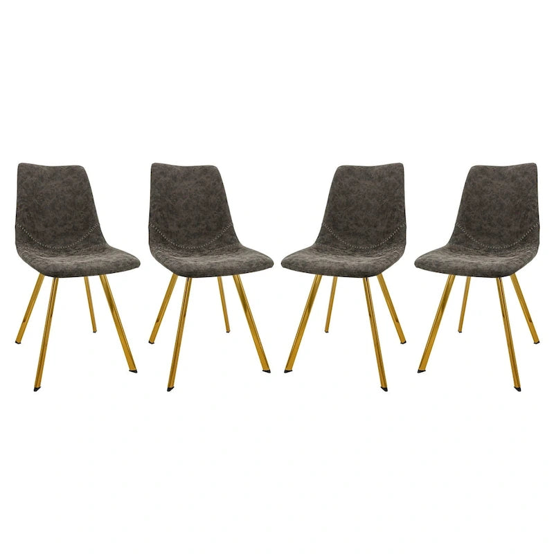 Ensemble de 4 chaises de salle à manger Markley en cuir avec pieds en métal doré, chaise d'appoint moderne