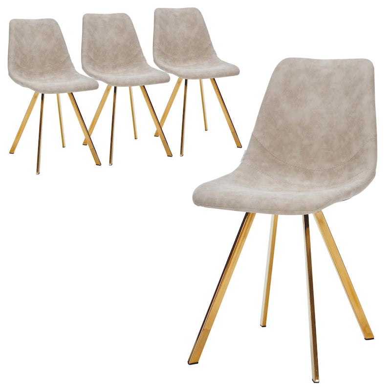 Ensemble de 4 chaises de salle à manger Markley en cuir avec pieds en métal doré, chaise d'appoint moderne