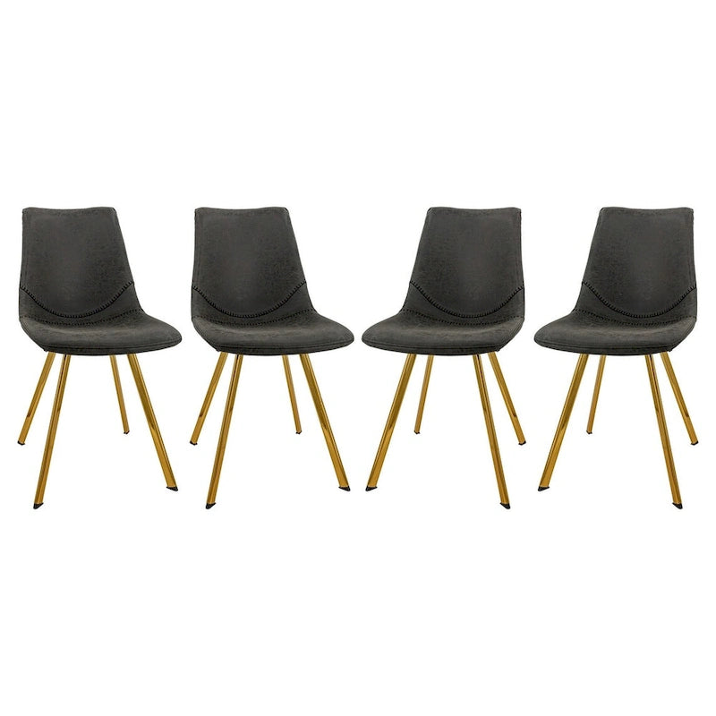 Ensemble de 4 chaises de salle à manger Markley en cuir avec pieds en métal doré, chaise d'appoint moderne