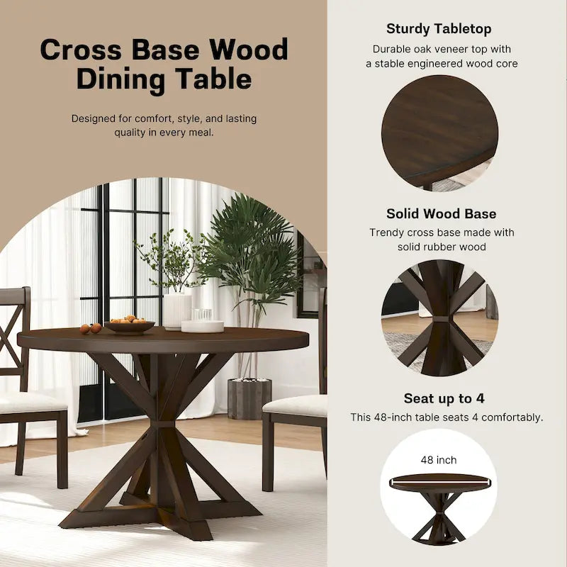 Table de salle à manger Roundhill Furniture Windvale à piètement croisé