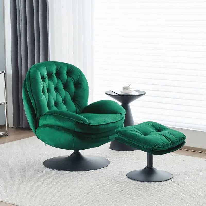 Fauteuil pivotant en velours avec repose-pieds, ensemble fauteuil de lecture rond, pivotant à 360°, structure en métal