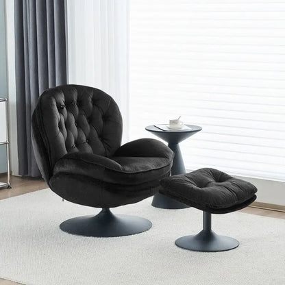 Fauteuil pivotant en velours avec repose-pieds, ensemble fauteuil de lecture rond, pivotant à 360°, structure en métal