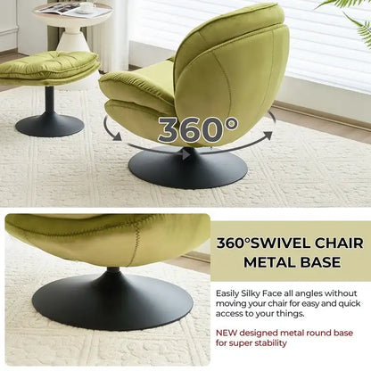 Fauteuil pivotant en velours avec repose-pieds, ensemble fauteuil de lecture rond, pivotant à 360°, structure en métal