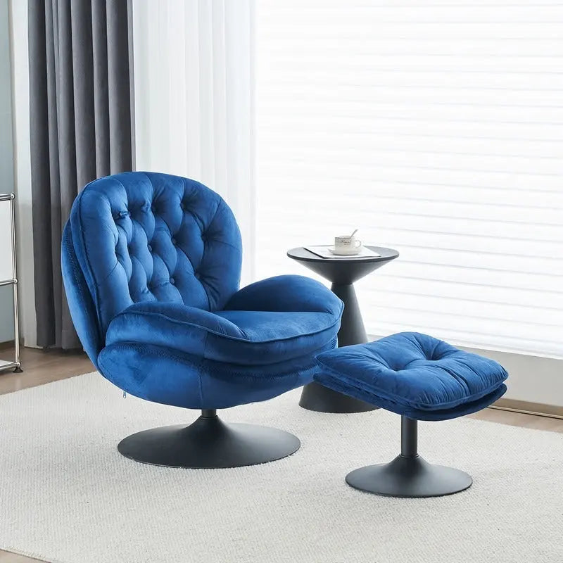 Fauteuil pivotant en velours avec repose-pieds, ensemble fauteuil de lecture rond, pivotant à 360°, structure en métal