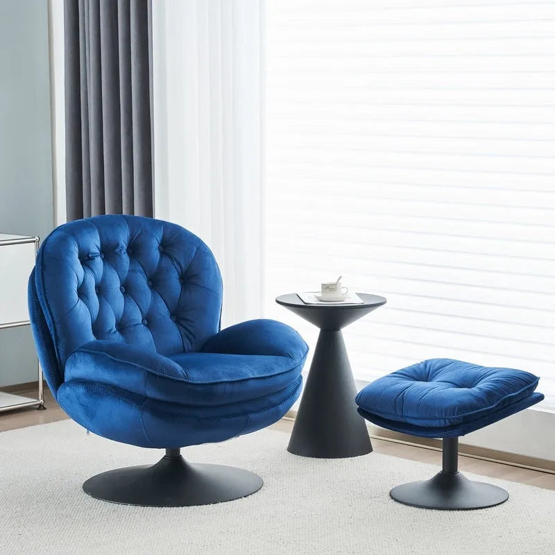Fauteuil pivotant en velours avec repose-pieds, ensemble fauteuil de lecture rond, pivotant à 360°, structure en métal