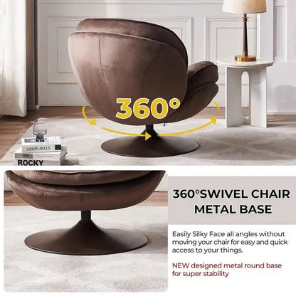 Fauteuil pivotant en velours avec repose-pieds, ensemble fauteuil de lecture rond, pivotant à 360°, structure en métal