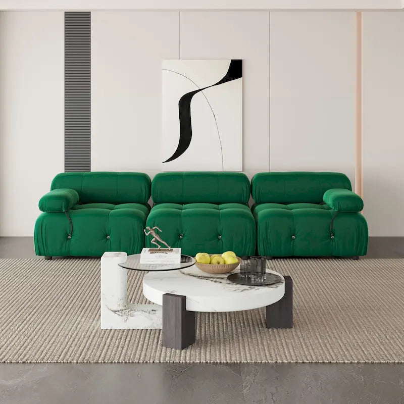 Canapé d'angle modulaire moderne recouvert de velours