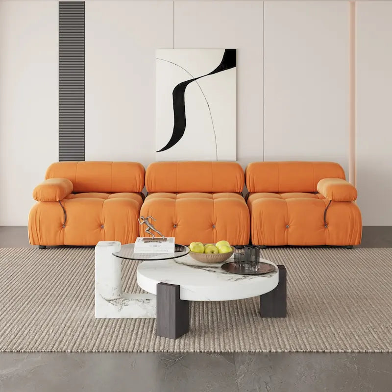 Canapé d'angle modulaire moderne recouvert de velours