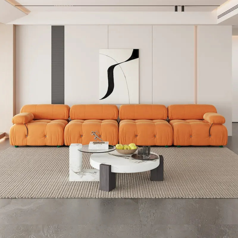 Canapé d'angle modulaire moderne recouvert de velours