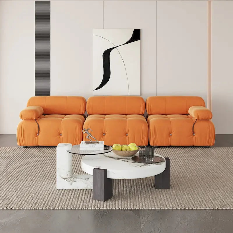 Canapé d'angle modulaire moderne recouvert de velours