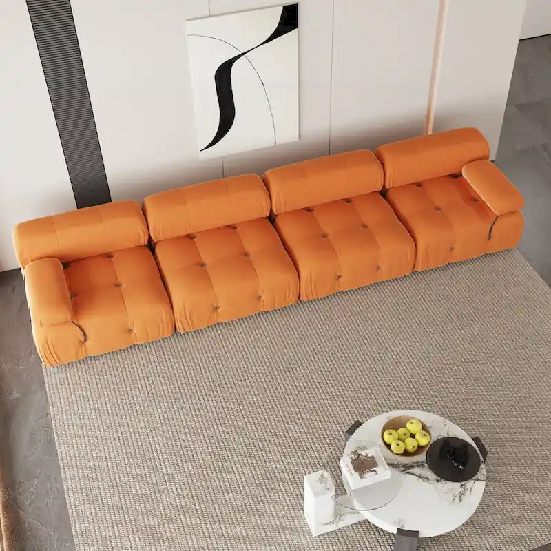 Canapé d'angle modulaire moderne recouvert de velours