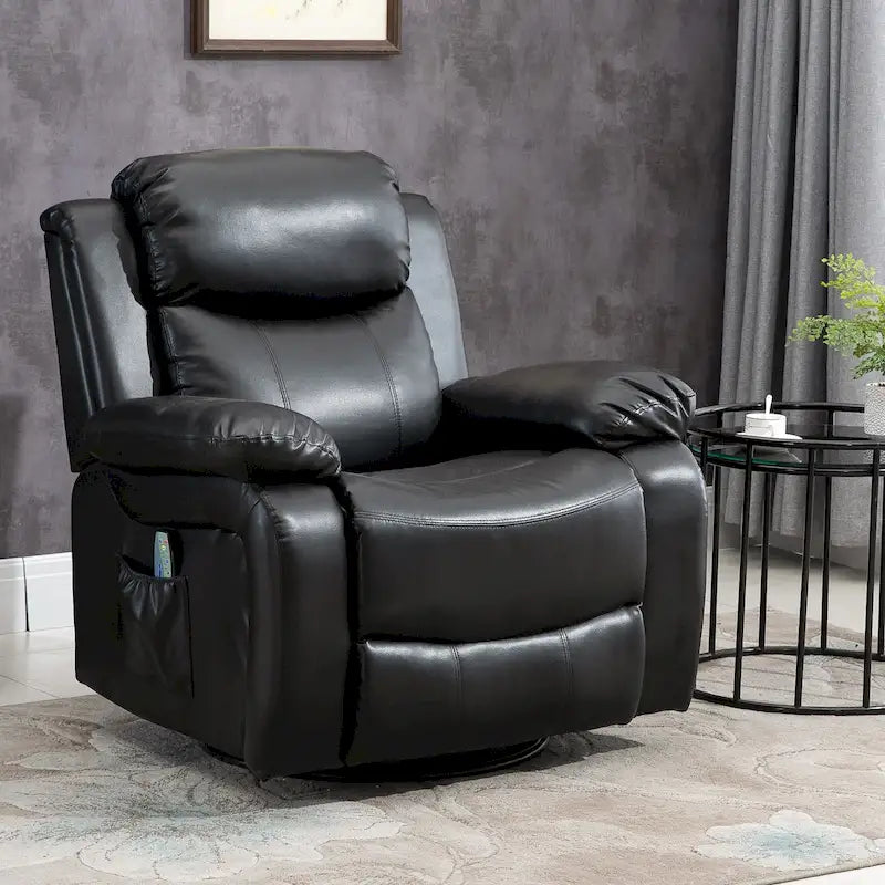 Fauteuil de massage inclinable HOMCOM en cuir PU, canapé pivotant à bascule avec télécommande, repose-pieds et assise rembourrée pour salon