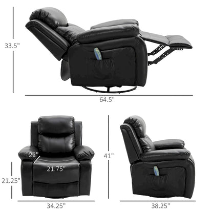 Fauteuil de massage inclinable HOMCOM en cuir PU, canapé pivotant à bascule avec télécommande, repose-pieds et assise rembourrée pour salon