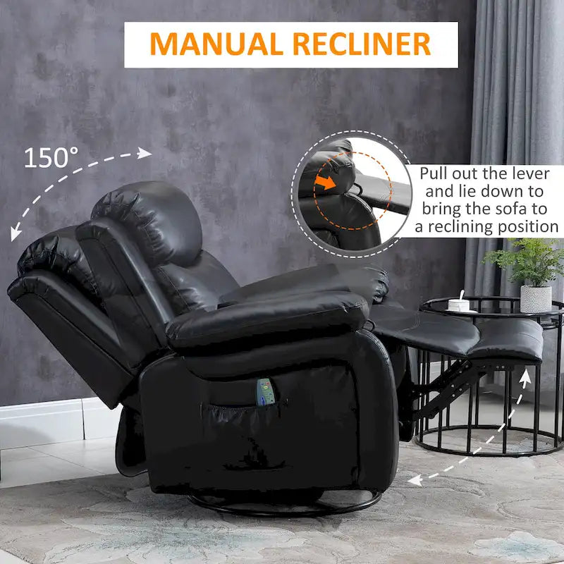 Fauteuil de massage inclinable HOMCOM en cuir PU, canapé pivotant à bascule avec télécommande, repose-pieds et assise rembourrée pour salon