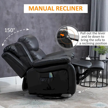 Fauteuil de massage inclinable HOMCOM en cuir PU, canapé pivotant à bascule avec télécommande, repose-pieds et assise rembourrée pour salon