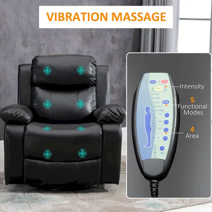 Fauteuil de massage inclinable HOMCOM en cuir PU, canapé pivotant à bascule avec télécommande, repose-pieds et assise rembourrée pour salon