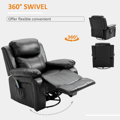 Fauteuil de massage inclinable HOMCOM en cuir PU, canapé pivotant à bascule avec télécommande, repose-pieds et assise rembourrée pour salon