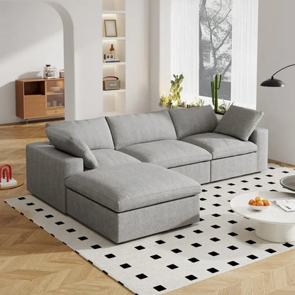 Canapé d'angle moderne en lin modulable en forme de L de 120 pouces avec pouf de rangement