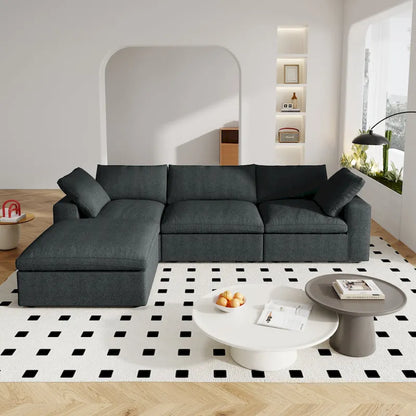 Canapé d'angle moderne en lin modulable en forme de L de 120 pouces avec pouf de rangement