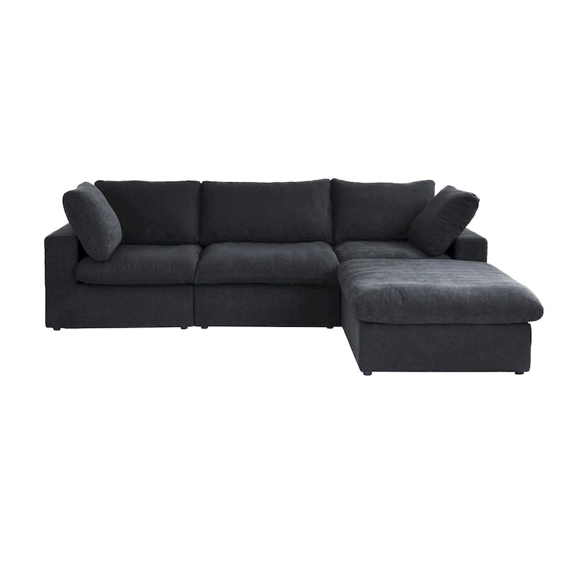 Canapé d'angle moderne en lin modulable en forme de L de 120 pouces avec pouf de rangement
