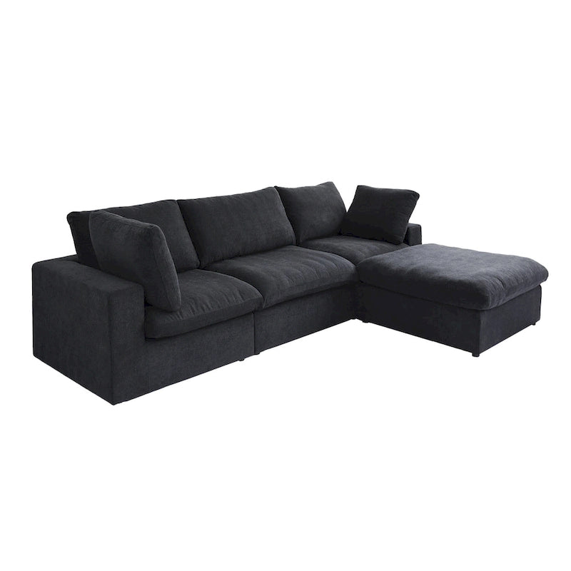 Canapé d'angle moderne en lin modulable en forme de L de 120 pouces avec pouf de rangement