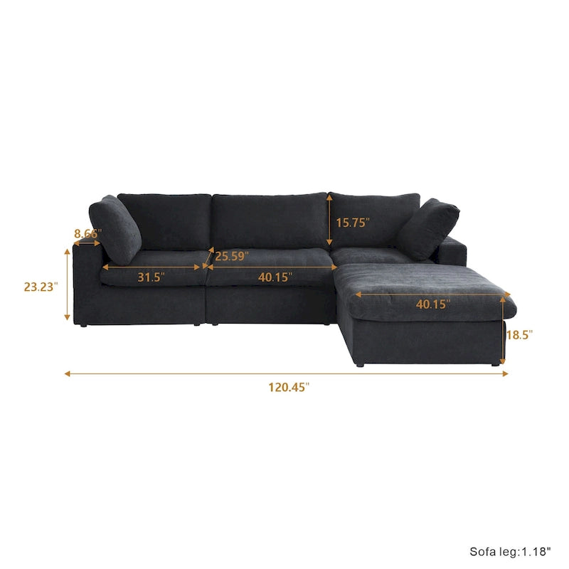 Canapé d'angle moderne en lin modulable en forme de L de 120 pouces avec pouf de rangement