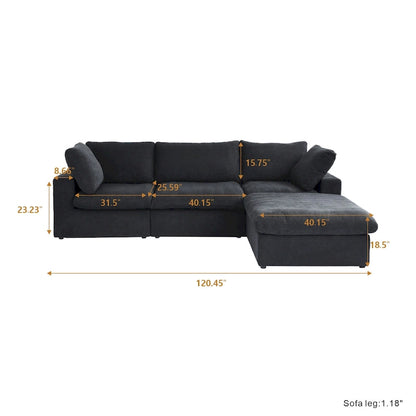 Canapé d'angle moderne en lin modulable en forme de L de 120 pouces avec pouf de rangement