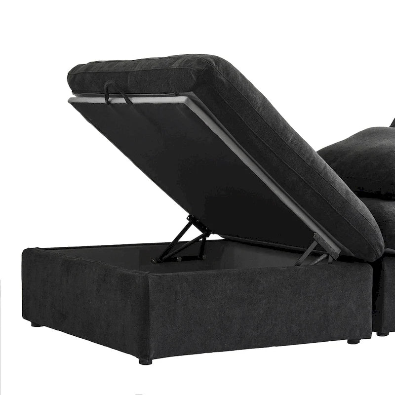 Canapé d'angle moderne en lin modulable en forme de L de 120 pouces avec pouf de rangement