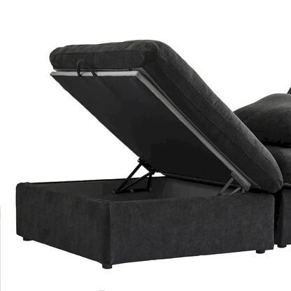Canapé d'angle moderne en lin modulable en forme de L de 120 pouces avec pouf de rangement