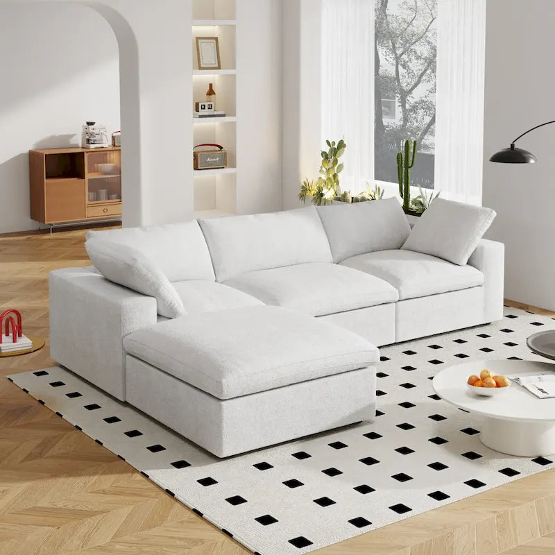 Canapé d'angle moderne en lin modulable en forme de L de 120 pouces avec pouf de rangement