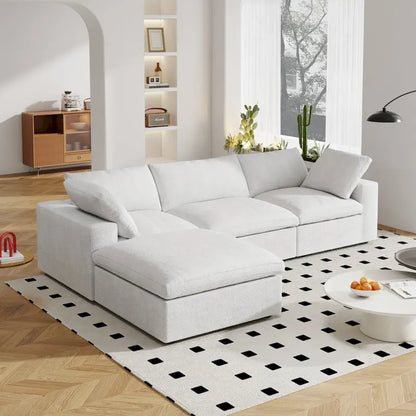 Canapé d'angle moderne en lin modulable en forme de L de 120 pouces avec pouf de rangement