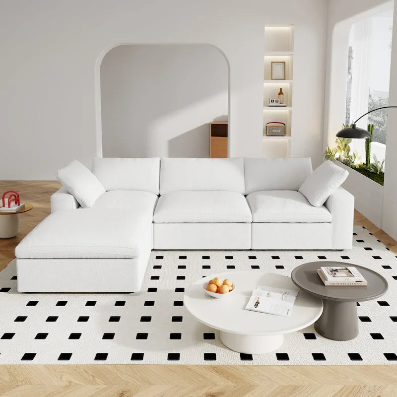 Canapé d'angle moderne en lin modulable en forme de L de 120 pouces avec pouf de rangement