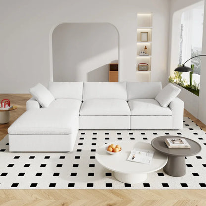 Canapé d'angle moderne en lin modulable en forme de L de 120 pouces avec pouf de rangement