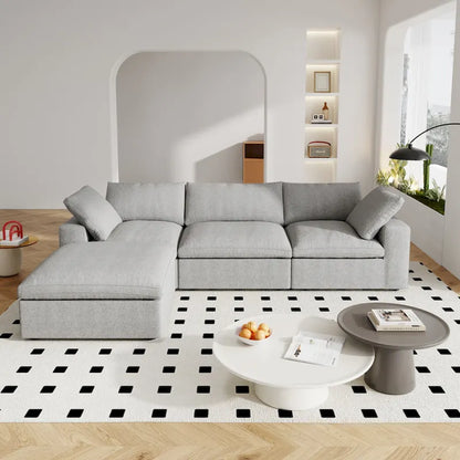 Canapé d'angle moderne en lin modulable en forme de L de 120 pouces avec pouf de rangement