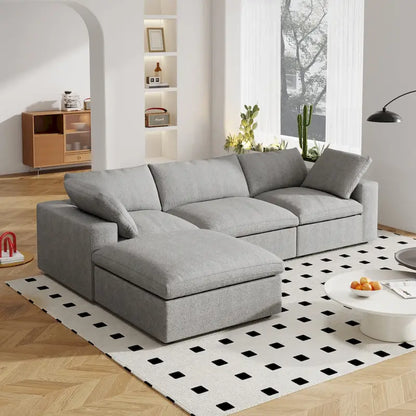 Canapé d'angle moderne en lin modulable en forme de L de 120 pouces avec pouf de rangement