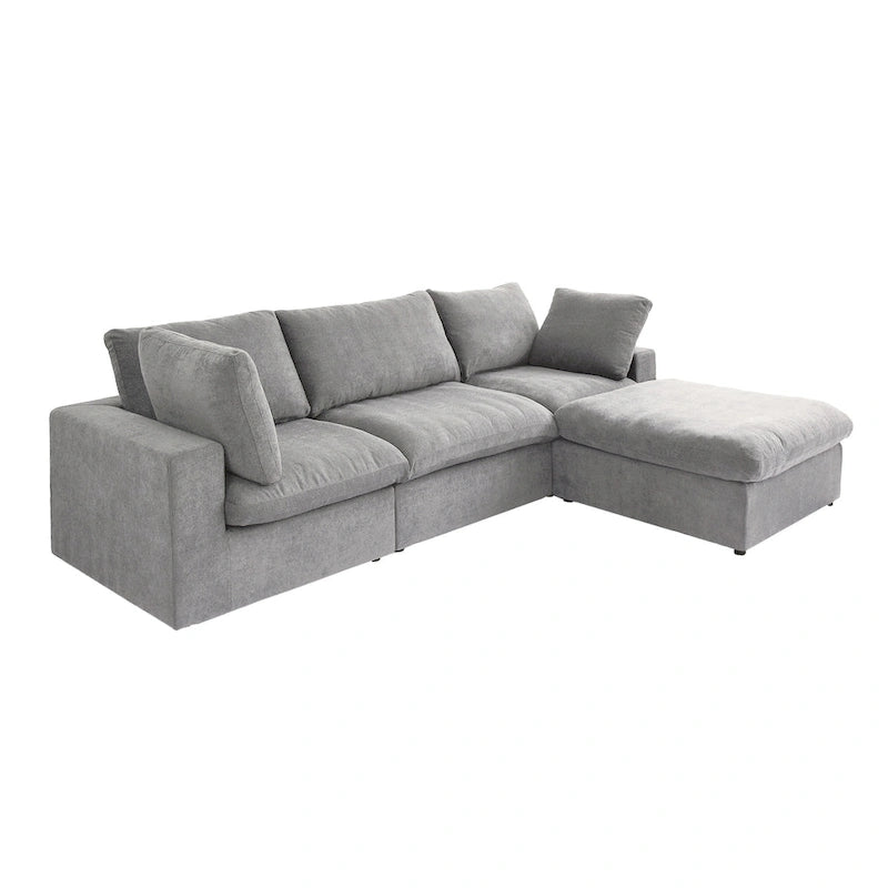 Canapé d'angle moderne en lin modulable en forme de L de 120 pouces avec pouf de rangement